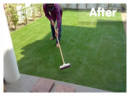 หลังติดตั้ง</br>สถ​านที่ติดตั้งหญ้าเทียม : ชลบุรี</br>ชนิดของหญ้าเทียม : YTT-25