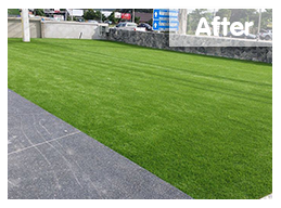 หลังติดตั้ง</br>สถ​านที่ติดตั้งหญ้าเทียม : สัตหีบ จ.ชลบุรี</br>ชนิดของหญ้าเทียม : YTT-25